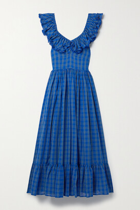 DÔEN + Net Sustain Sora Ruffled Checked Organic Cotton-voile Maxi Dress - Blue - x small
