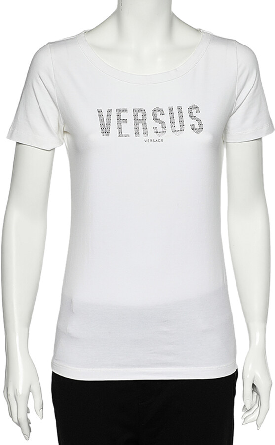 Versus Versace White Logo Embellished Cotton Knit T-Shirt M - ShopStyle
