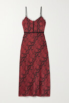 Thumbnail for your product : Jason Wu Collection Lace-trimmed Snake-print Silk-crepe Midi Dress - Burgundy