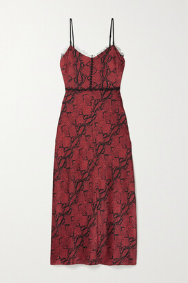 Jason Wu Collection Lace-trimmed Snake-print Silk-crepe Midi Dress - Burgundy