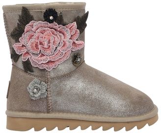 Colors of California Glitter Suede Boots W/ Floral Embroidery