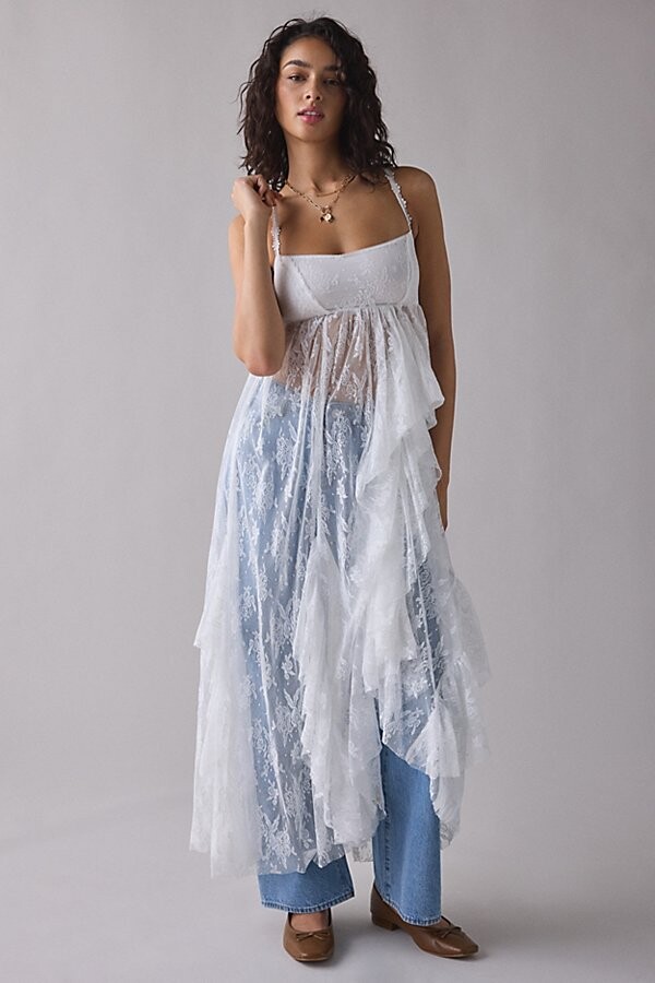 Kimchi & Blue Kimchi Blue One Way & Another Sheer Lace Layering Maxi Dress in Ivory
