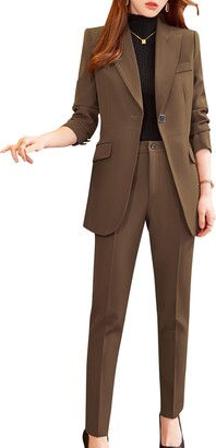SUSIELADY Women's Two Pieces Blazer Suits Solid Work Pants Suit