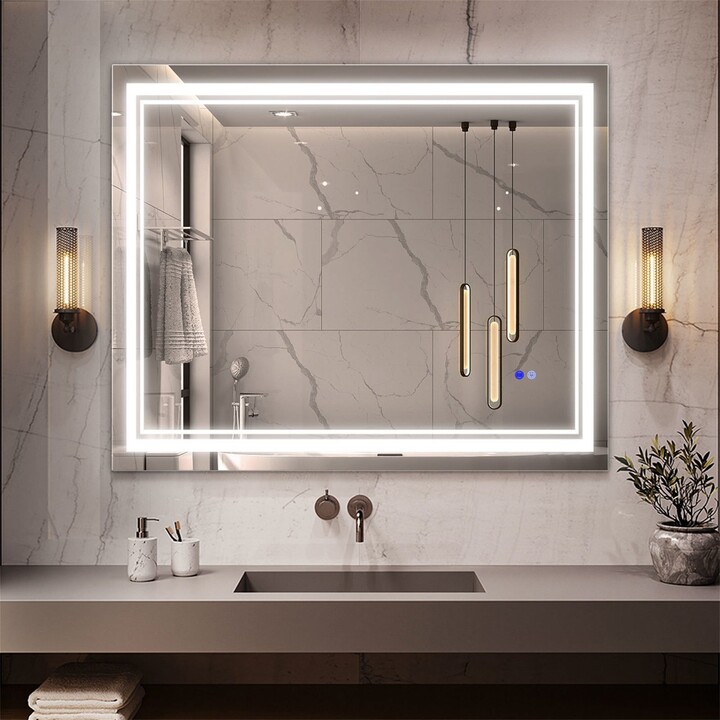 TONWIN LED Lighted Bathroom Wall Mounted Mirror, AntiFog Dimmable
