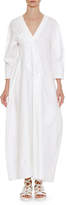 Thumbnail for your product : Jil Sander V-Neck Long-Sleeve Long Cotton Dress with Asymmetric Pleating