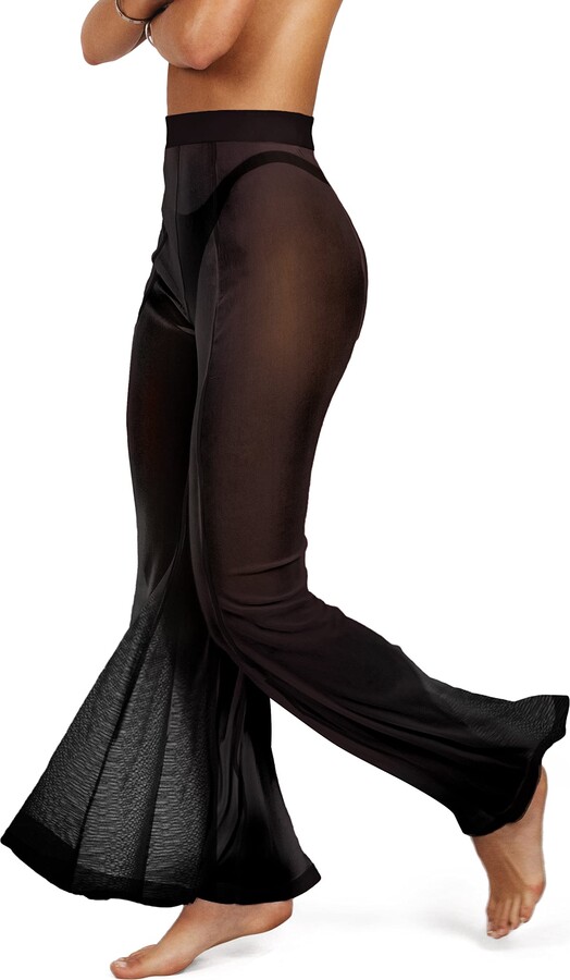 sofsy White Mesh Swimsuit Cover Up Pants for Women Sheer Beach Sexy