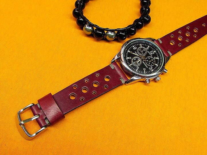 Handmade Watch Strap Rally Horween Burgundy Chromexcel Leather 18mm, 20mm, 22mm, 24mm, Leather, Strap, Band