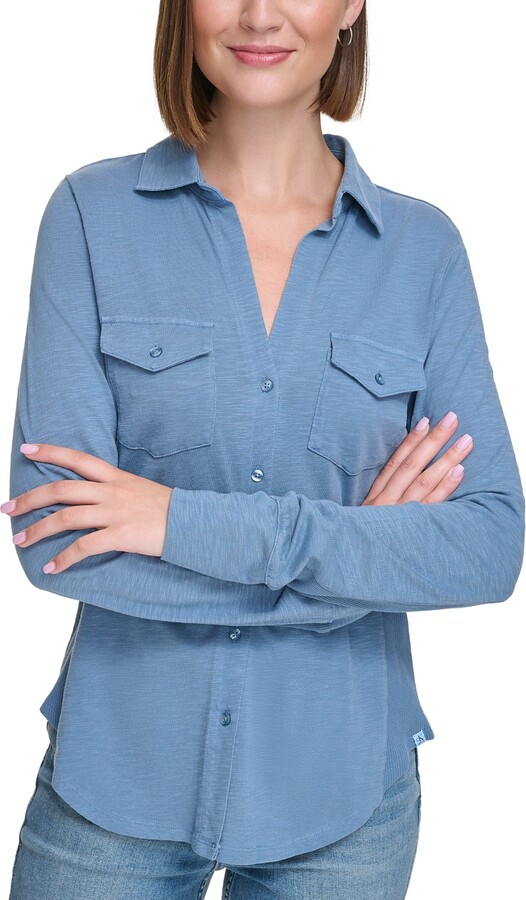 Women Jersey Button Down Shirt
