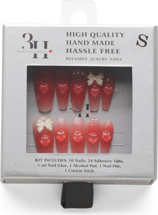 TJMAXX 10Ct Handmade Embellished Hearts With Bow Press On Nails For Women