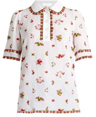 Andrew Gn Floral-embroidered silk-blend polo shirt