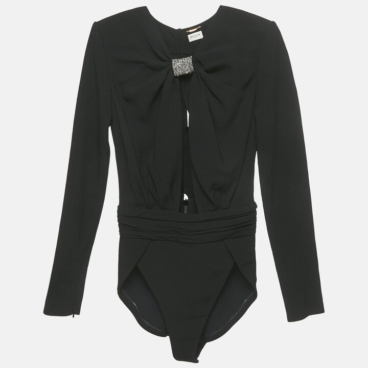 Saint Laurent Black Embellished Detail Crepe Bodysuit S