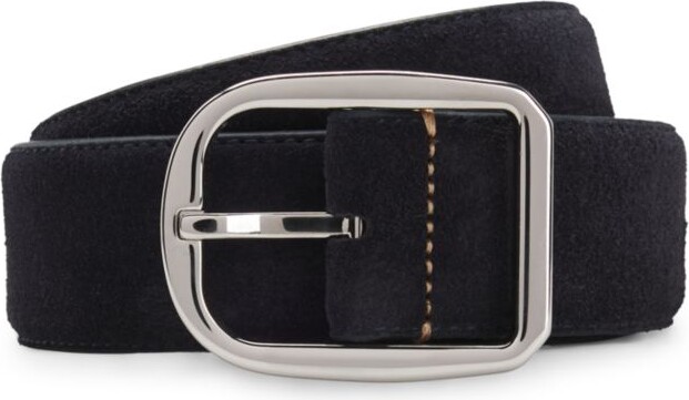 Italian-made suede belt with frame buckle