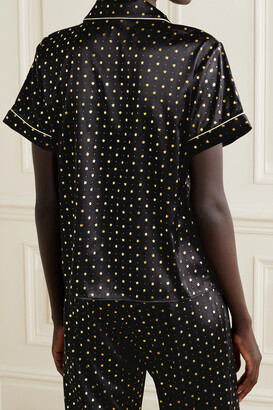 Morgan Lane Tami Metallic-trimmed Printed Silk-blend Satin Pajama Shirt - Black