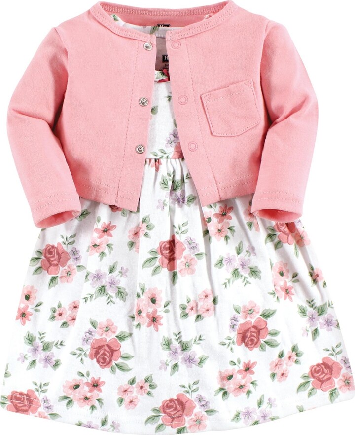 Hudson Baby Baby Girls Hudson Comfortable Cotton Dress and Matching Cardigan Set
