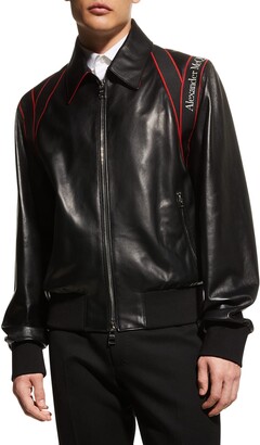 Alexander McQueen Men's Leather Logo Harness Bomber Jacket