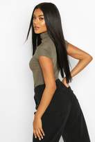Thumbnail for your product : boohoo Ribbed roll/polo neck Cap Sleeve Top