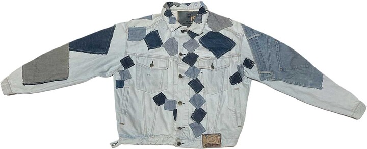 Zastastudio White / Blue Frayed Fusion Denim U Deconstructive Denim Jacket