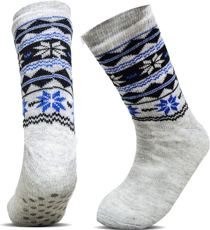 Xelay® Mens Thermal Slipper Socks Fur Lined Anti Slip Gripper Argyle