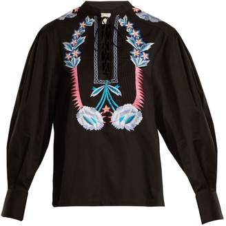 Temperley London Peacock embroidered cotton top