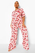 Thumbnail for your product : boohoo Plus Heart Lollipop Print Jersey Knit Pajamas