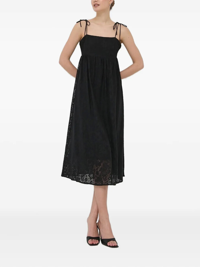 Notes du Nord Tie-Straps Floral-Lace Midi Day Dress
