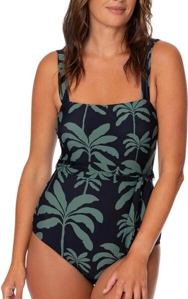 Jantzen Women's Tropical Palms Ivana One Piece Swimsuit 6 Black