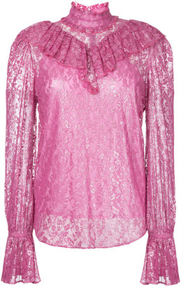 G.V.G.V. foiled lace ruffle high neck blouse