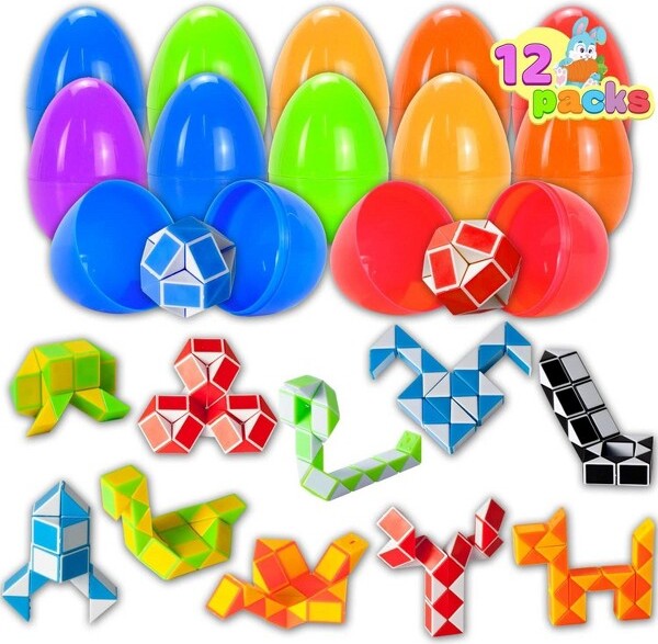 Joyfy24PacksPrefilledEasterEggswithAnimalBuildingBlocks,3.23"Toy-FilledPlasticEggsforBasketStuffers