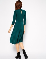Thumbnail for your product : ASOS PETITE Pleated Skater Dress with High Neck and 3/4 Sleeves