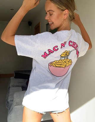New Love Club mac n cheese back print t-shirt in oversized