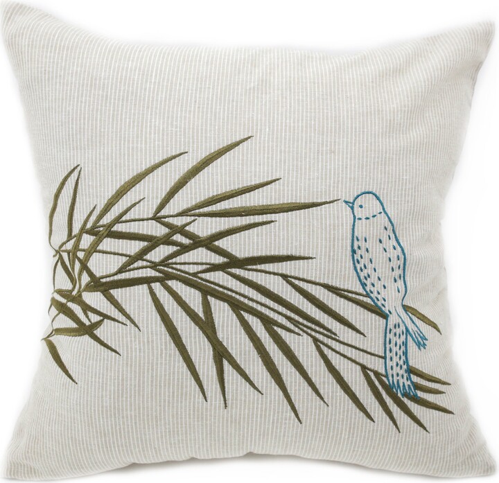 Pillow Embroidered Tan Bird Cover Decorator Sofa Bed Accent Decorative
