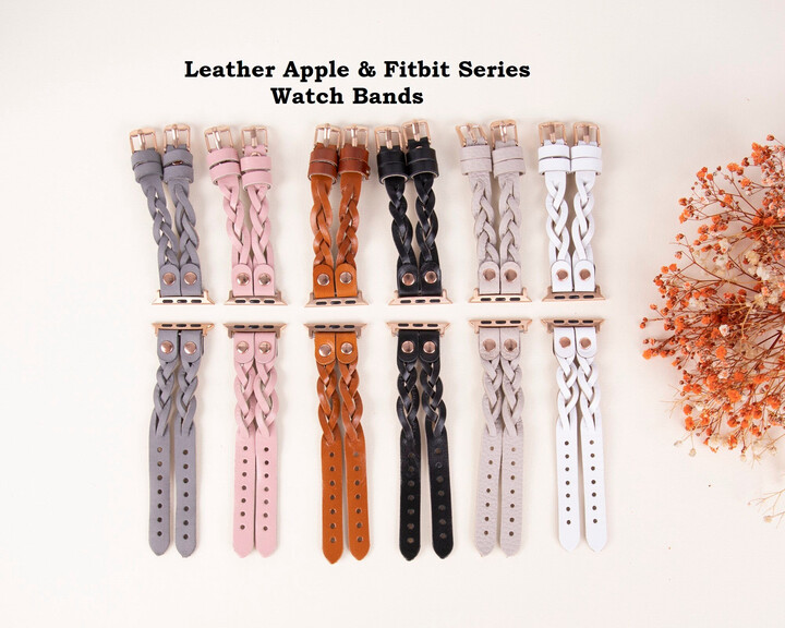 Leather Apple Watch Band, 38mm 40mm 41mm 42mm 44mm 45mm Women Iwatch Strap 8 7 6 5 4 3 2 1 & Se, Braided Armband, Fitbit Bands