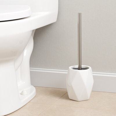 Evideco Diamond Stoneware Free Standing Toilet Bowl Brush and Holder Set