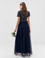 Thumbnail for your product : Maya Bridesmaid V neck maxi tulle dress with tonal delicate sequins