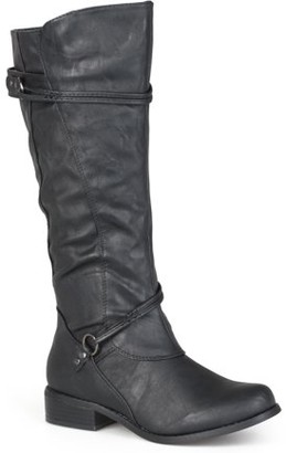 Brinley Co. Womens Regular Sized and Wide-Calf Ankle-Strap Buckle Knee-High Riding Boot