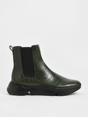 Charles & Keith Croc-Effect Chunky Sole Chelsea Boots