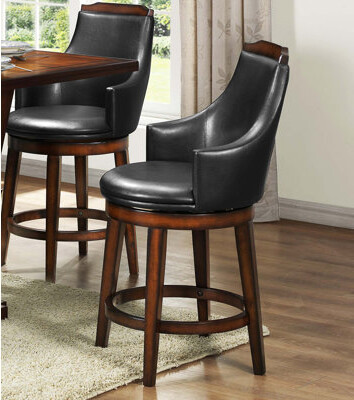 Swivel Counter Height Chairs Set Of 2, Faux Leather Upholstered Wooden