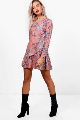 boohoo Floral Double Frill Skater Dress