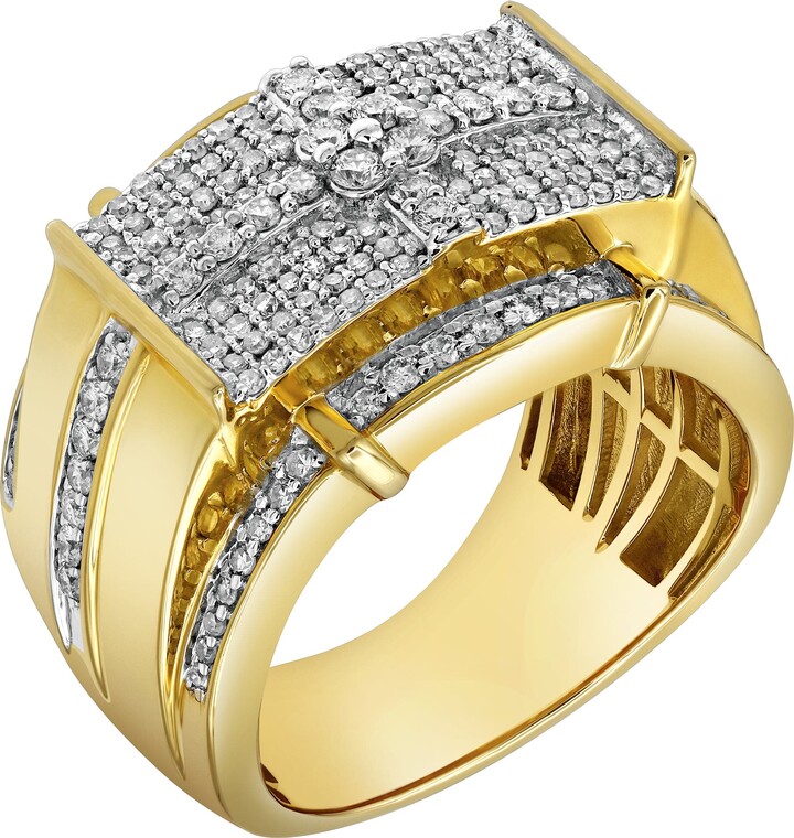 LuvMyJewelry Banner of Bling 14K Yellow Gold Diamond Men Statement Ring - 1.24ct.
