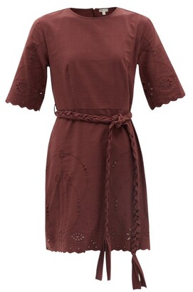 BELIZE Genesis Belted Broderie-anglaise Cotton Mini Dress - Brown