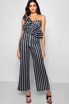 Thumbnail for your product : boohoo One Shoulder Ruffle Wide Leg Jumpsuit