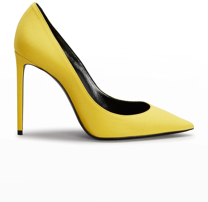 Yellow Women Leatherette Pointy Toe Single Sole Classic Stiletto Pump EE41