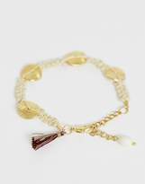 Thumbnail for your product : ASOS Design DESIGN bracelet with woven cord and etched coin charms in gold tone