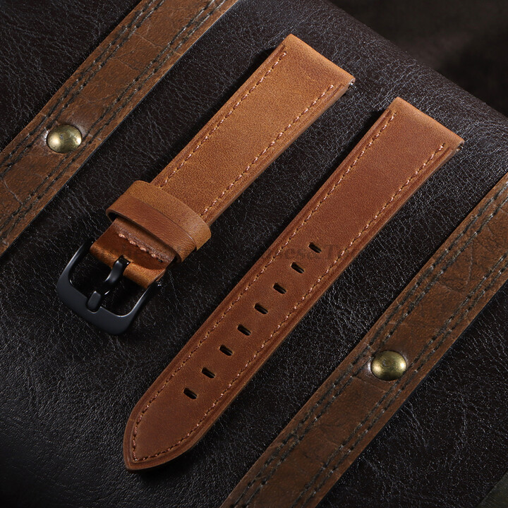 qinband Crazy Horse Vintage Leather Watchband Quick Release 18/20/22/24mm for Huawei Watch GT4/GT5 46mm forSmartwatch for Seiko Bracelet