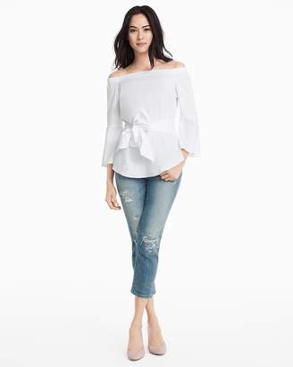 Whbm White Off-the-Shoulder Bell-Sleeve Poplin Top