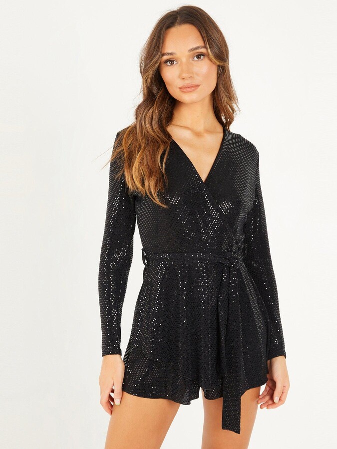 sequin playsuit black