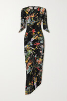 Thumbnail for your product : Preen by Thornton Bregazzi Ruched Floral-print Stretch-velvet Dress - Black