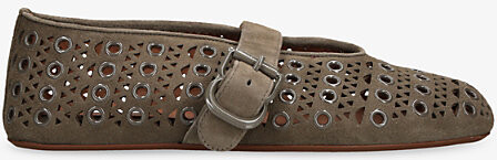 Alaia Womens Grey Vienne Eyelet Suede Ballet Flats Eur 40 / 7 Uk Women