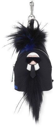 Fendi Karlito Fur-Trim Backpack Charm for Bag/Briefcase, Black