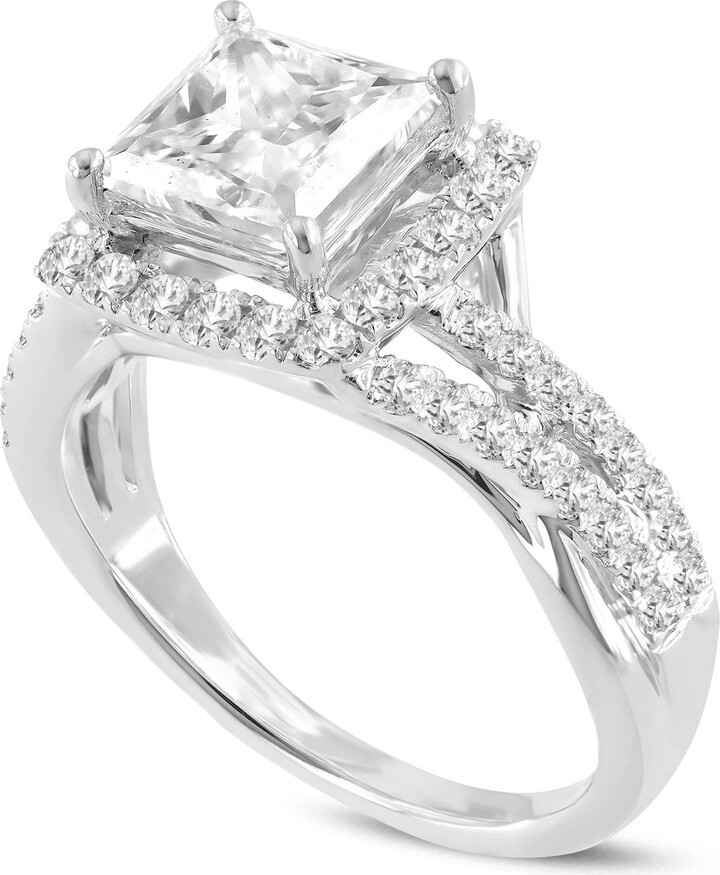 LuvMyJewelry Vesela 14K White Gold Princess Cut Lab Grown Diamond Halo Engagement Ring - 2.65 Ct